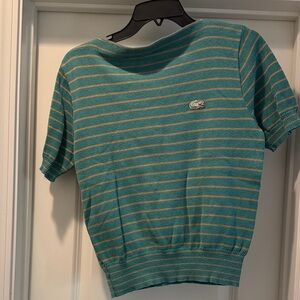 vintage izod Lacoste Teal and Beige Striped Knit Top
